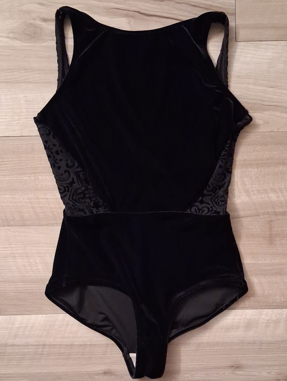 Black Velvet And Lace Women's Leotard - Classic Sleek Style Size Small (L)